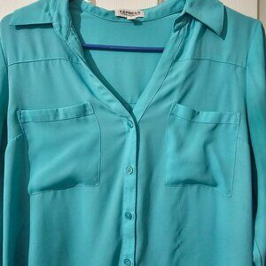 Lite Blue Classic Portofino Long Sleeve Button-Up Shirt – Soft Silky Feel, Flowy